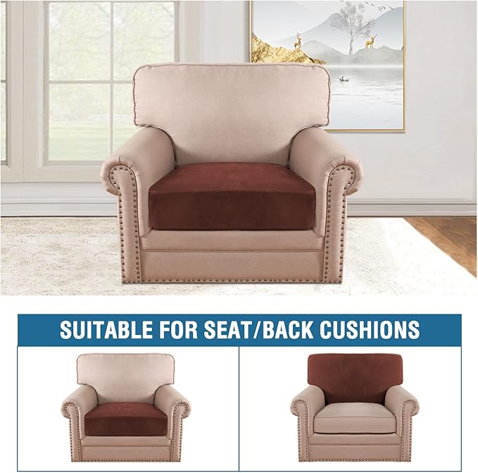 H.VERSAILTEX Velvet Stretch Couch Cushion Cover Plush Cushion Slipcover for Chair Cushion Furniture Protector Seat Cushion Sofa Cover (1 Piece Armchair Cushion Covers, Burnt Brick) - Image 3