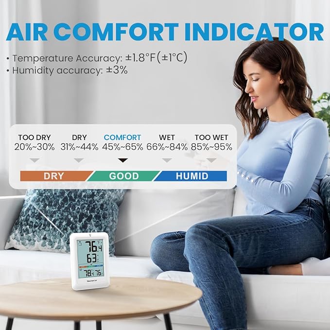 Newentor Indoor Outdoor Thermometer Wireless, Weather Stations Wireless Indoor Outdoor, Outdoor Thermometers for Patio House, Outside Inside Thermometers with Comfort Indicator, White with 2 Sensors - Image 5
