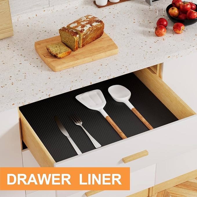 FLPMIX Shelf Liner for Kitchen Cabinets 10 inch Wide: Easy to Cut Bathroom Drawer Mat 10" x 396 Inch Black - Waterproof Pantry Cupboard Liner - Image 3