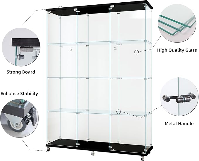 Yoluckea 4 Shelves Glass Display Cabinet Extra Large, Floor Standing Clear Glass Curio Cabinet Collection Display Case for Living Room Bedroom 66.14” x 47.64” x 14.57” Black - Image 7