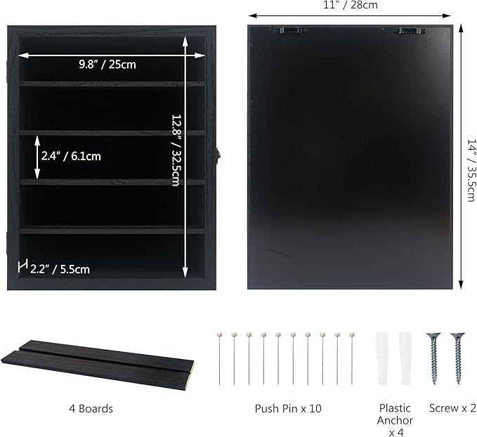 Shadow Box with Shelves, Black 11x14 Deep Memory Shadow Box Display Case for Trinket ,Keepsake Collectibles, Coins Military Medals Pins Wedding Flowers - Image 7