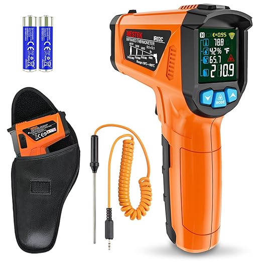 MESTEK Infrared Thermometer Gun, Non Contact Digital Laser Thermometer Temperature Gun with Color LCD for Cooking, Home Repairs, Humidity Measurement, Adjustable Emissivity -58°F to 1472°F(-50~800°C) by MESTEK