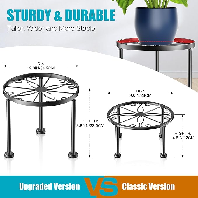 Garden Gifts Plant Lovers Gifts Black Metal Plant Stand with Anti-Slip Base Rustproof Heavy Duty Decorative Round Flower Pot Display Shelf for Indoor/Outdoor - Image 3