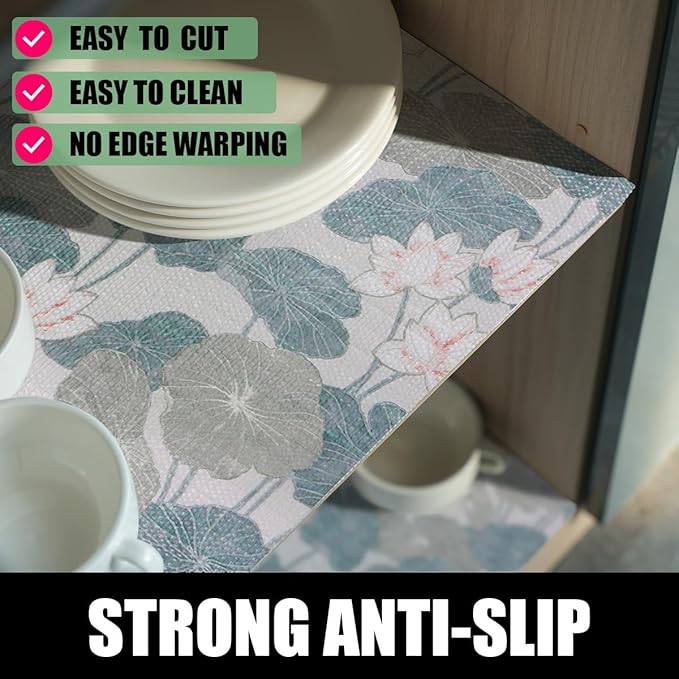 Shelf and Drawer Liner for Cabinets, Non-Adhesive and Strong Non-Slip Lotus Flower Shelf Cabinet Drawer Liners for Kitchen,Table,Bookshelves,Waterproof Cupboard Liners,12IN x 10FT - Image 2