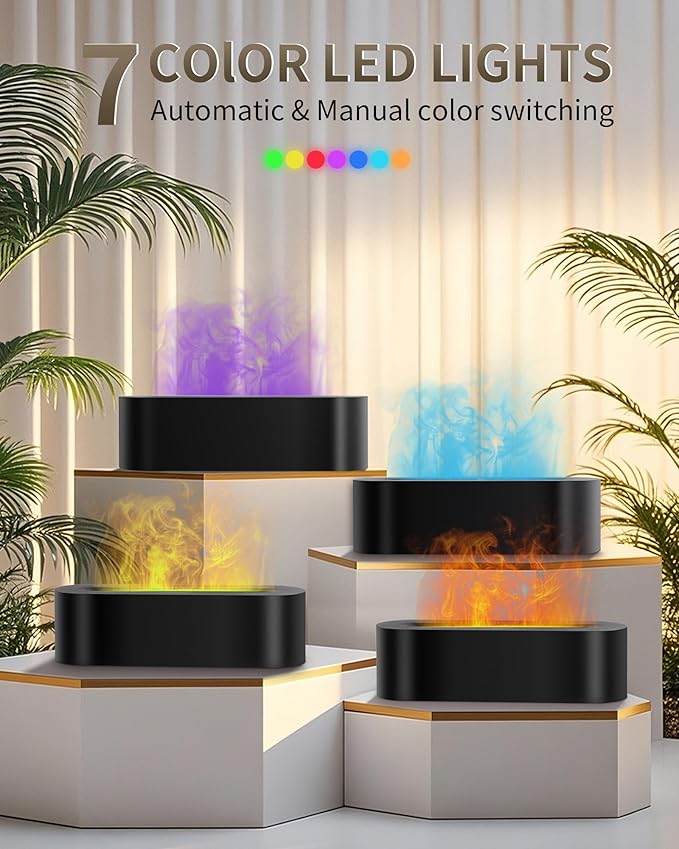 Essential Oil Diffuser with Fireplace Flame, Ultrasonic Cool Mist Humidifier for Aromatherapy, 7 Colors Light, Timer & Auto Shut-Off, Ultra Quiet for Home, Bedroom, Gift (150ml, Black) - Image 3