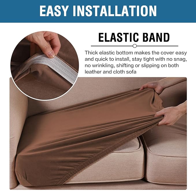 H.VERSAILTEX Velvet Stretch Couch Cushion Cover Plush Cushion Slipcover for Chair Loveseat Sofa Cushion Furniture Protector Seat Cushion Sofa Cover (3 Piece XL Sofa Cushion Covers, Caramel) - Image 4