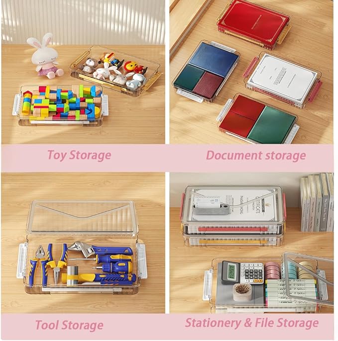 2 Pack Clear Plastic File Boxes w/Latching Lids, Stackable A4 Storage (‎White Latches, Small) - Image 7