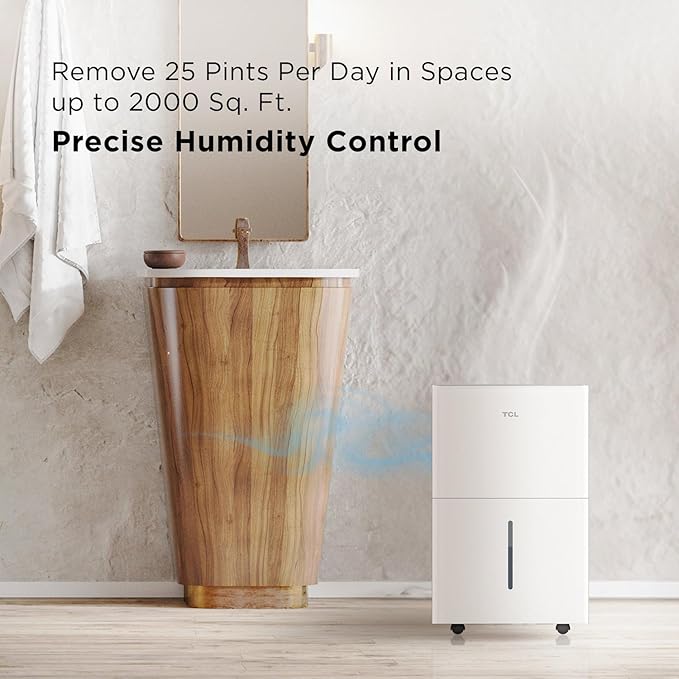 TCL 2000 Sq. Ft. Smart Dehumidifier, Energy Star Most Efficient 2024, Ultra-compact, 25 Pints Per Day, Ideal for Basements, Rooms, and Other Living Spaces, Works with Alexa/Google Assistant – H25D44W - Image 6