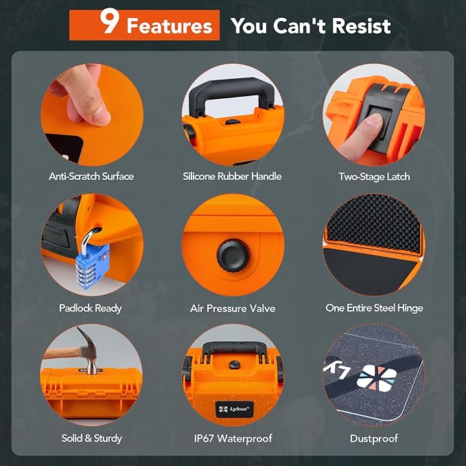 Lykus HC-4410 Waterproof Hard Case with Customizable Foam Insert, Interior Size 17.32x11.42x4.72 in, Suitable for up to 16" laptop,Starlink Mini,keyboard,drill,audio mixer,mic,flashlight,and more - Image 4