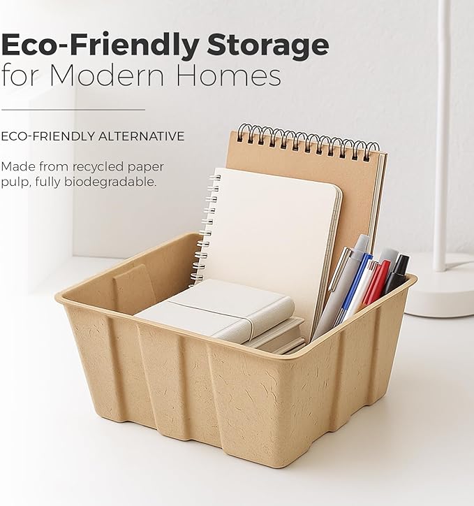 Durable Eco Storage Bins – 14.5 Qt - Plastic-Free - Stackable Boxes with Lids - Home Office, Toy Room, Art, Pantry Storage - Strong Fiber for Dry Use - 2-Pack (13.8 x 10.2 x 5.9 Inch) - Image 3
