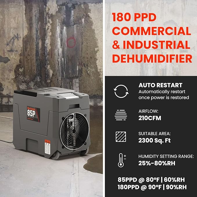 Abestorm 180 PPD Commercial Dehumidifier with Pump, Industrial Dehumidifiers to 2300 Sq.ft for Crawl Space, Water Damage Restoration, Basement, and Garage, with Auto Defrosting, Memory Starting - Image 3