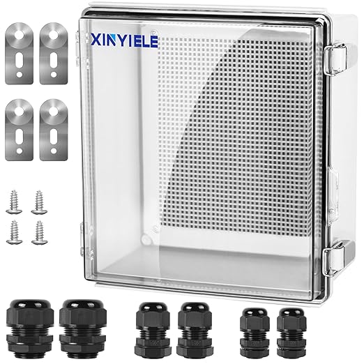 Waterproof Outdoor Project ABS Plastic Junction Box IP67 Weatherproof Dustproof Enclosure with Hinged Cover, Mounting Plate,Wall Brackets for Power Project (Clear, 11.8"x11.8"x7.1") by XINYIELE