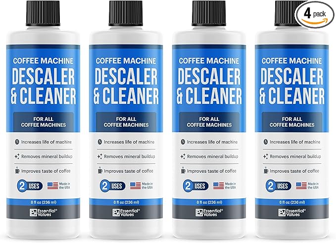Essential Vales Descaling Solution (8 Uses) Coffee Machine Descaler Cleaner - Compatible with Breville Keurig Nespresso Delonghi - Liquid To Descale Coffee & Espresso Machines by EssentialValues
