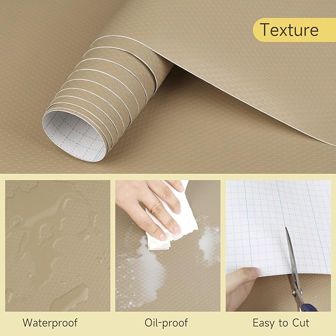 WochiTV Adhesive Shelf Liner 11.8 X 240 Inches Peel and Stick Kitchen Liner for Cabinets, Drawers Removable Protector Mat Waterproof Contact Covering for Dresser Pantry Countertops Shelves, Khaki - Image 4