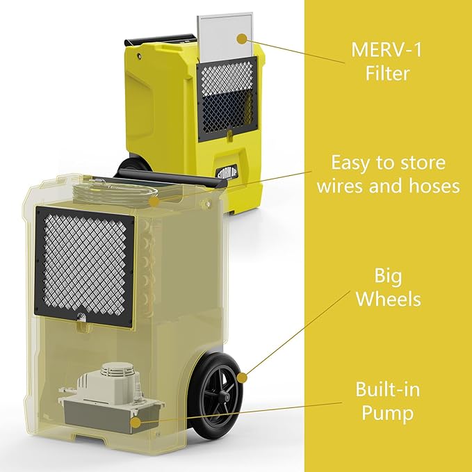 ALORAIR 110 Pint Dehumidifier Commercial Grade - Built-in Pump, Includes Drain Hose, Ideal for Large Basements, Industrial or Commercial Spaces and Job Sites, 5 Years Warranty, Yellow - Image 3