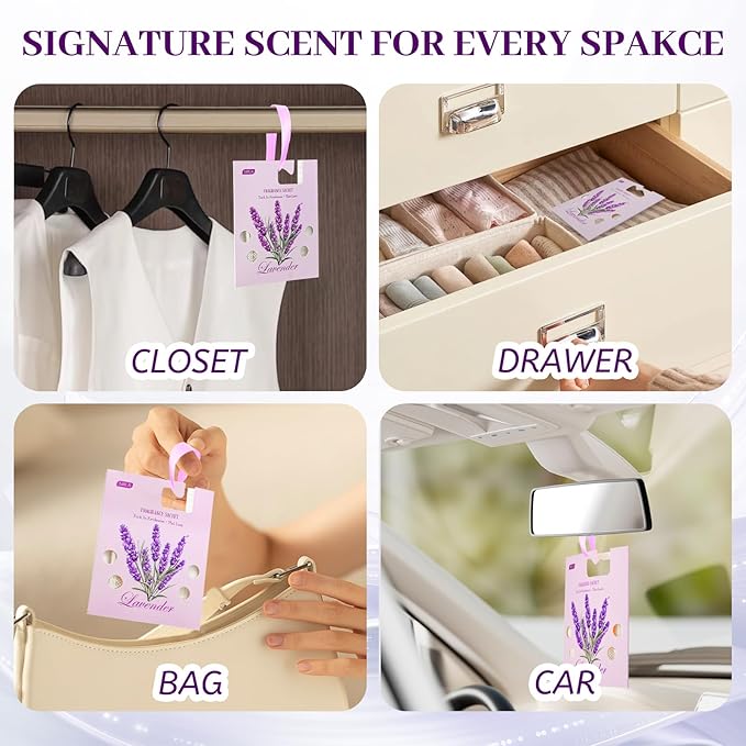 13Packs Lavender Scented Sachets, Fragrance Sachet Bags for Drawers and Closets, Air Fresheners for Car and Home, Closet Deodorizer Scented Drawer Fresheners for Dresser with Hanger Hooks - Image 7