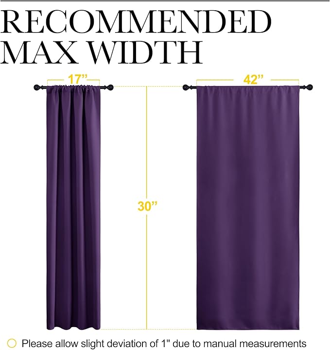 NICETOWN 2 Panels Blackout Curtains, Rod Pocket Thermal Insulated Drapes for Kitchen, Heavy Duty Small Window Treatment for Dorm Room, Studio Apartment, Basement (Royal Purple, W42 x L30) - Image 6