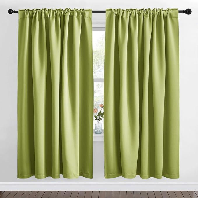 NICETOWN Blackout Curtain Panels Window Draperies - (Fresh Green Color) 62x72 inch, 2 Pieces, Insulating Room Darkening Blackout Drapes for Bedroom, Privacy Doorway Curtain for Door - Image 2
