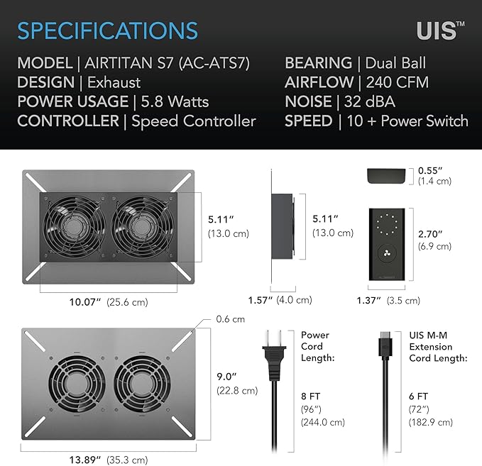 AC Infinity AIRTITAN S7, Ventilation Fan 12" with Speed Controller, IP-55 Rated for Crawl Space, Basement, Garage, Attic, Shed, Hydroponics, Grow Tents - Image 6
