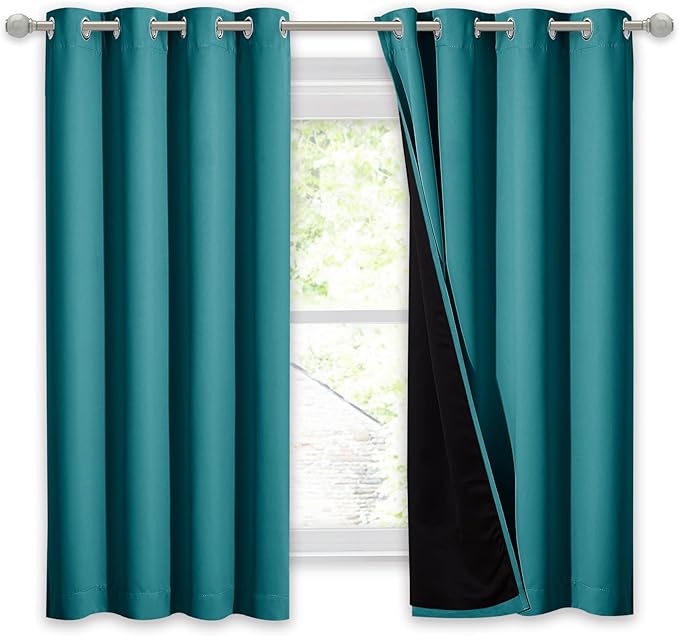 NICETOWN Peacock Teal 100% Blackout Lined Curtain, 2 Thick Layers Completely Blackout Window Treatment Thermal Insulated Drape for Kitchen/Bedroom (1 PC, 52 inches Width x 63 inches Length Each Panel) - Image 2