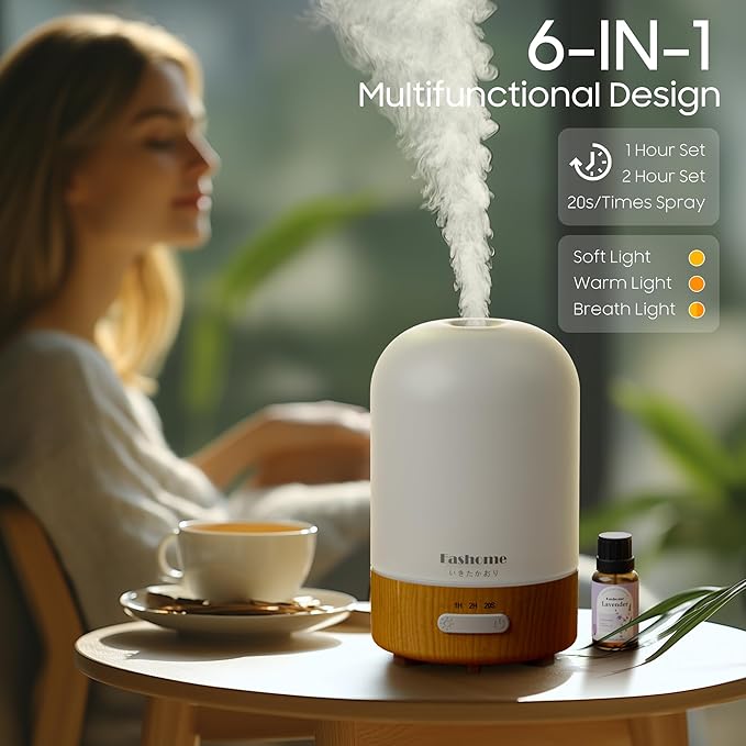 Essential Oil Diffuser Hand Blown Glass, 100ml Small Aromatherapy Diffuser, Auto Shut-Off Function, Ultrasonic Diffusers for Essential Oils, Cool Mist Humidifier with Warm White Lights（White） - Image 3