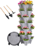 GameXcel Vertical Planter 7 Tier Stackable Planters Garden Planters Strawberry Herb Flower and Vegetable Planter Indoor Outdoor Gardening Pots with Removable Wheels and Tools by GameXcel