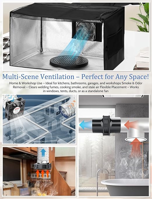 Wathai 120mm x 38mm 4 Inch Small Exhaust Fan 12V Duct Fan with Speed Control, Fume Extractor for Paint Booth, Soldering, Laser Engraving, Greenhouse Ventilation - Image 4