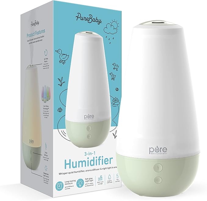 Pure Enrichment® PureBaby® 3-in-1 Whisper-Quiet Humidifier, Color Changing Night Light, & Essential Oil Diffuser for Baby Nursery & Kids Bedroom to Relieve Congestion, Colds, & Coughs (Whisper Green) by PureEnrichment