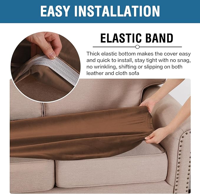 H.VERSAILTEX Velvet Stretch Individual Couch Cushion Cover Plush Slipcover for Loveseat Sofa Furniture Protector Seat Cover (1 Piece Loveseat Cushion Cover, Caramel) - Image 4