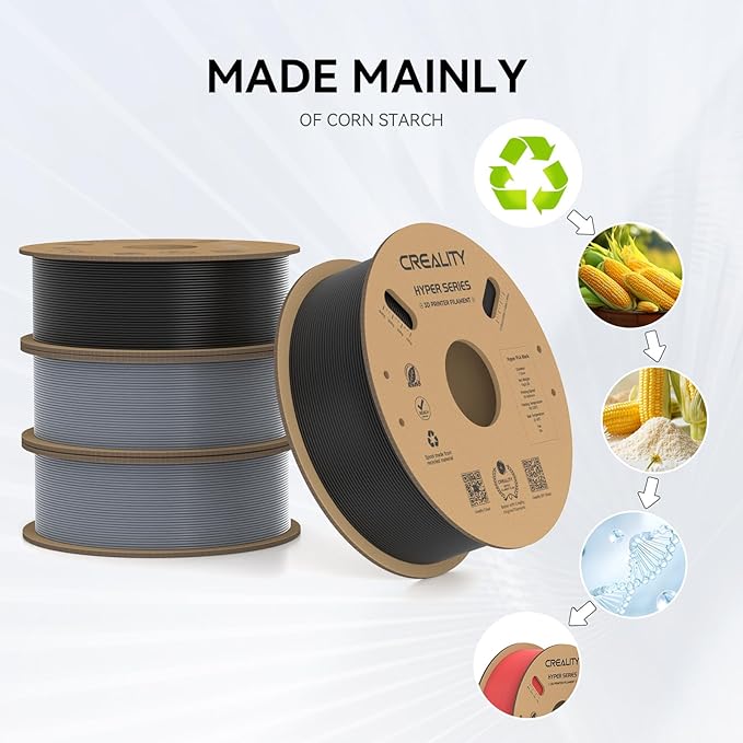 Creality Hyper PLA Filament 1.75mm, 30-600mm/s High Speed 3D Printer Filament, Dimensional Accuracy +/-0.02mm, Fit Most FDM 3D Printers, 4 Pack 1kg Spool(2.2lbs), Black & Grey - Image 3