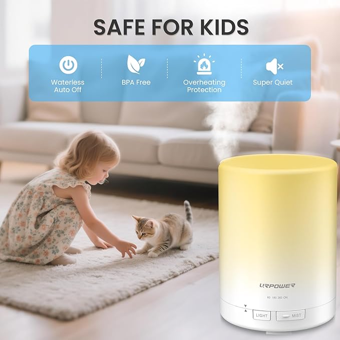 URPOWER 300ml Essential Oil Diffuser: Ultrasonic Aromatherapy Diffuser Quiet Auto Shut-Off, 4 Timer Settings(1H 3H 6H ON) & 7-Color Night Light Humidifier for Yoga Bedroom Living Room Office - Image 3
