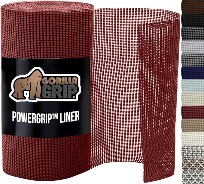 GORILLA GRIP powerGRIP Drawer Shelf and Cabinet Liner, Thick Strong Hold, Non-Adhesive Liners Protect Kitchen Cabinets and Cupboard, Bathroom Drawers, Easy Install, Breathable Mat, 20" x20', Red by GorillaGrip