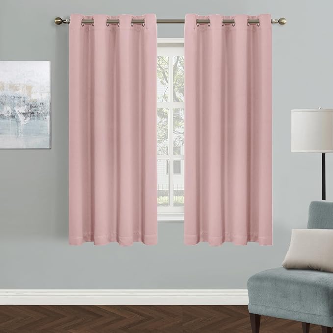 MYSKY HOME Pink Curtains for Living Room, 63 Inch Long Grommet Room Darkening Curtain for Girls Bedroom, Amazing Triple Weave Thermal Insulated Curtain, 1 Curtain Panel, 52 x 63 Inch, Pink by MYSKYHOME