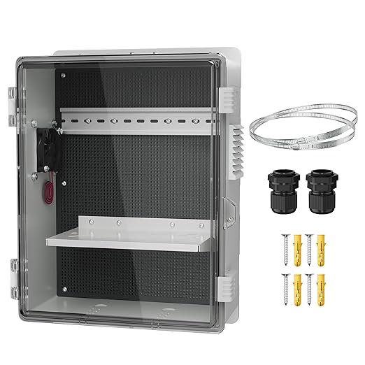 Joinfworld Outdoor Electrical Box Vented Outdoor Enclosure Box Nema Din Rail with Waterproof Clear Enclosure, 16x11x6 ABS Plastic WiFi Box with Fan Dust Screen by Joinfworld