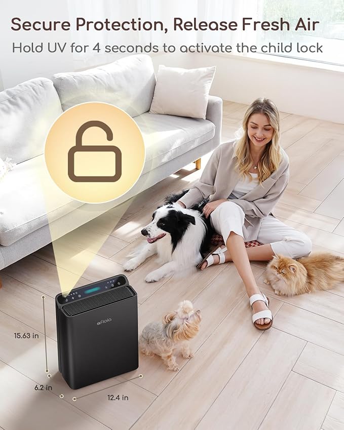 Afloia Air Purifier for Home Large Room Bedroom Up to 2000Ft² with PM2.5 Air Quality Monitor Smart Auto Mode, Washable Pre Filter Cleaner for Pet, Black - Image 7