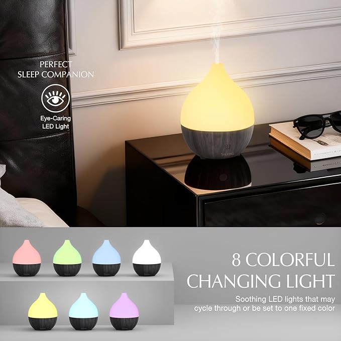 SALKING Essential Oil Diffuser, 100ml Small Aromatherapy Diffuser for Essential Oils, Auto Shut-Off Ultrasonic Diffusers, Cool Mist Humidifier with Warm White Lights, for Office Home (Dark) - Image 2