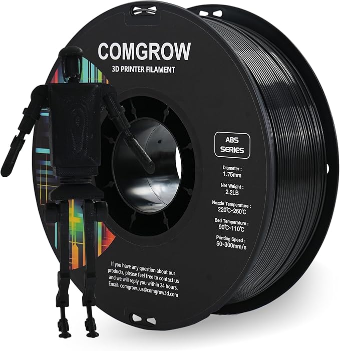 Comgrow ABS 3D Printer Filament, 1.75mm, Heat Resistant, 1kg, Black, 1.75mm Diameter, 1lb Weight, Acrylonitrile Butadiene Styrene Material, Strong and Durable, Dimensional Accuracy +/- 0.02mm by Comgrow