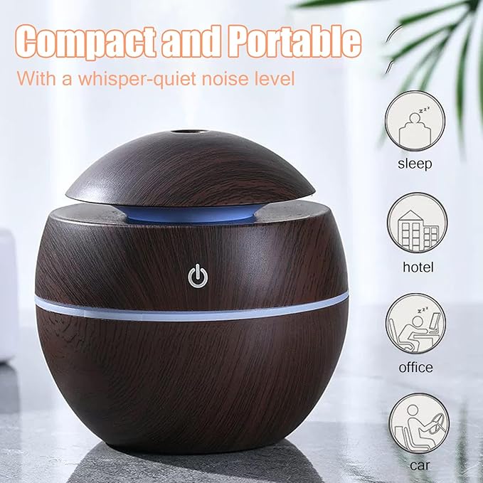 Wood Grain Humidifier, Portable Mini Humidifier Compact Portable 5V 2W USB Aroma Diffuser Quiet Essential Oil Diffuser for Bedrooms Living Rooms Office Car - Image 5