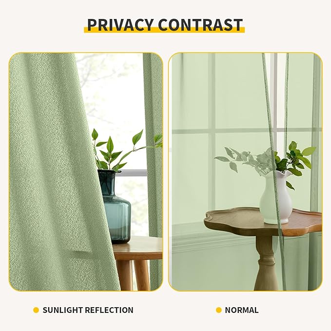 MIULEE Sage Green Thermal Insulated Curtains 63 Inch Long 2 Panels Set for Summer Heat Blocking Non See Through Privacy Thick Semi Sheer Light Filtering Back Tab Window Drapes for Bedroom Living Room - Image 6