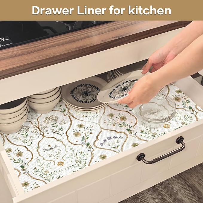 Drawer and Shelf Liner for Kitchen Cabinets Non-Adhesive Drawer Liners Strong Grip Floral Shelf Liners Non-Slip Cabinet Liner,Waterproof Kitchen Cabinet Liners for Shelves,12IN × 10FT - Image 9