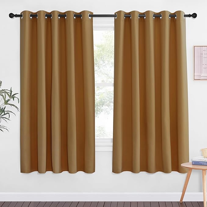 NICETOWN 66 Inch Long Blackout Curtains for Bedroom Living Room, Thermal Insulated Room Darkening Curtains, Light Blocking Blackout Drapes for Bedroom, 66" W x 66" L, 1 Panel, Gold Brown by NICETOWN