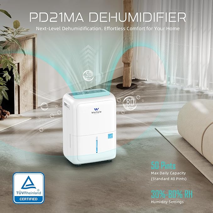 Energy Star Certified 52 Pint Dehumidifier for Home and Basement, Portable Dehumidifier with Drain Hose and 1.59 Gal Water Tank, Quiet Dehumidifiers for Bedroom, Living Room, Garage. - Image 3