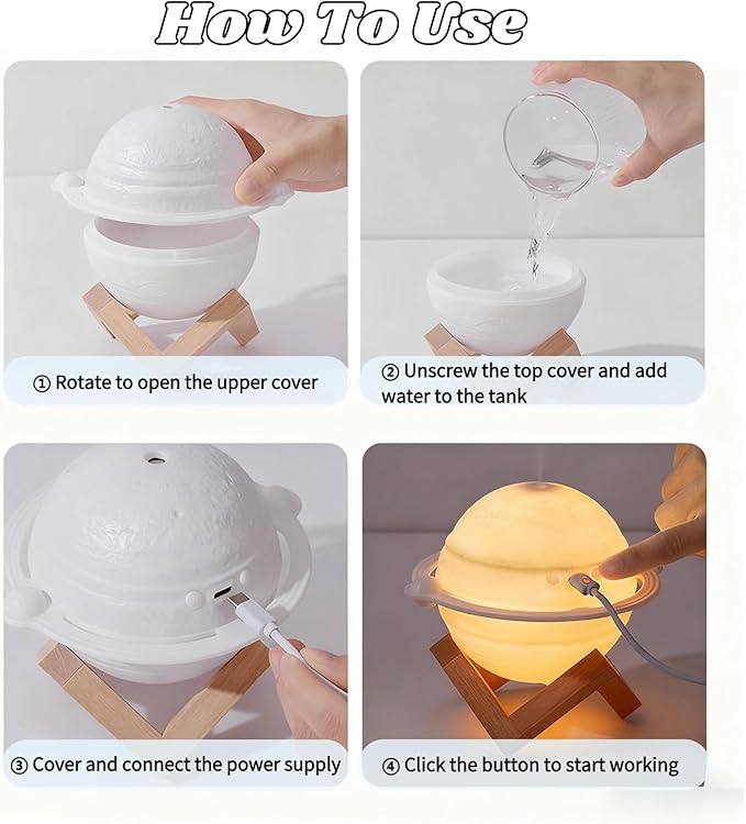 Mini Humidifier, Moon Lamp Desktop Humidifier with LED Night Light, 2 Gear Intermittent Spray, USB Charging Mist Humidifiers, for Bedroom, Office Room, Bedroom, Travel, Etc(Design model) - Image 4