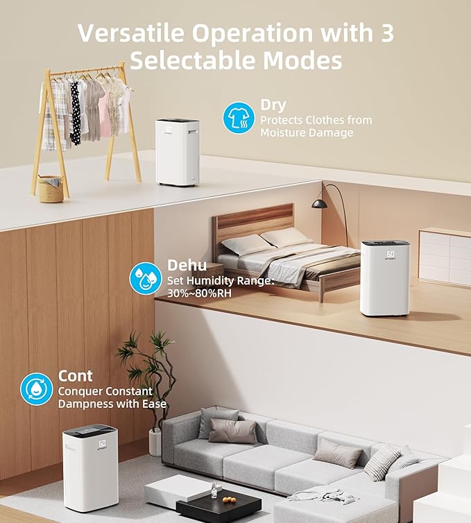 100 Pint Dehumidifier for Home and Basement, 6L Water Tank, 7000 Sq.Ft Coverage with Drain Hose, Smart Humidity Control, Auto Defrost, 24-Hour Timer, Child Lock - Image 4