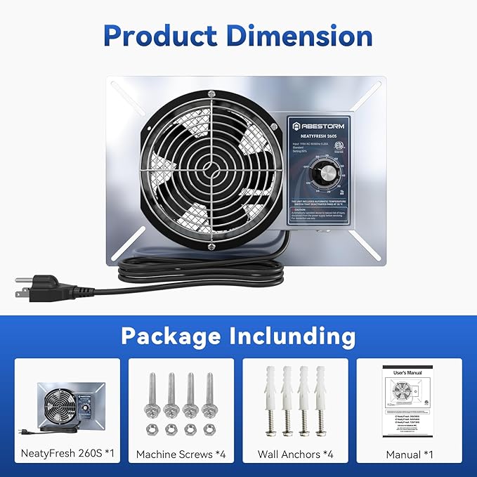 Abestorm 260CFM Crawl Space Ventilation Fan, IP-55 Rated Commercial Stainless Steel Vent Fan with Humidistat & Thermostat, 6.7 Inch Ventilator with Isolation Mesh for Crawlspace, Basement, Garage - Image 7
