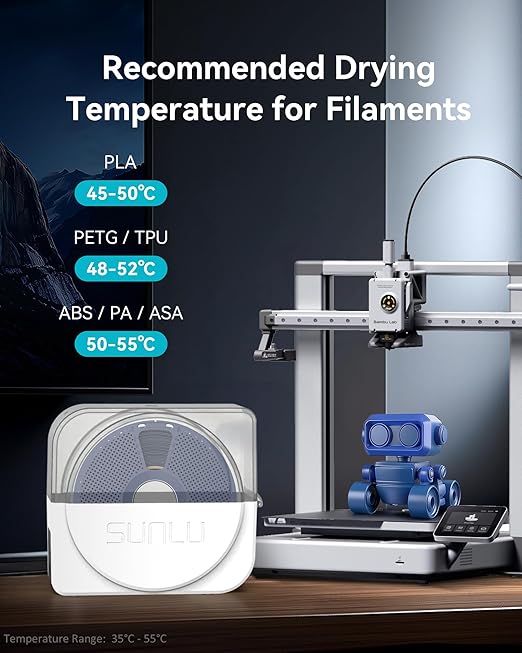 SUNLU Official Filament Dryer S1 Plus, Built-in Circulation Fan, Filament Dryer Box Storage Box for 3D Printer Filament 1.75 2.85 3.00, S1 Plus White - Image 6