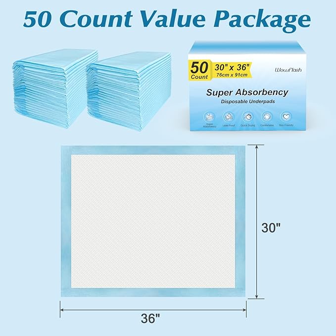 Super Absorbency Disposable Leakproof Underpads with Quick Drying for Baby, Adults, Puppy, Dog Bed Pee Pads, Extra Large, XXL Incontinence Pads, 30” x 36”, 50 Count - Image 7