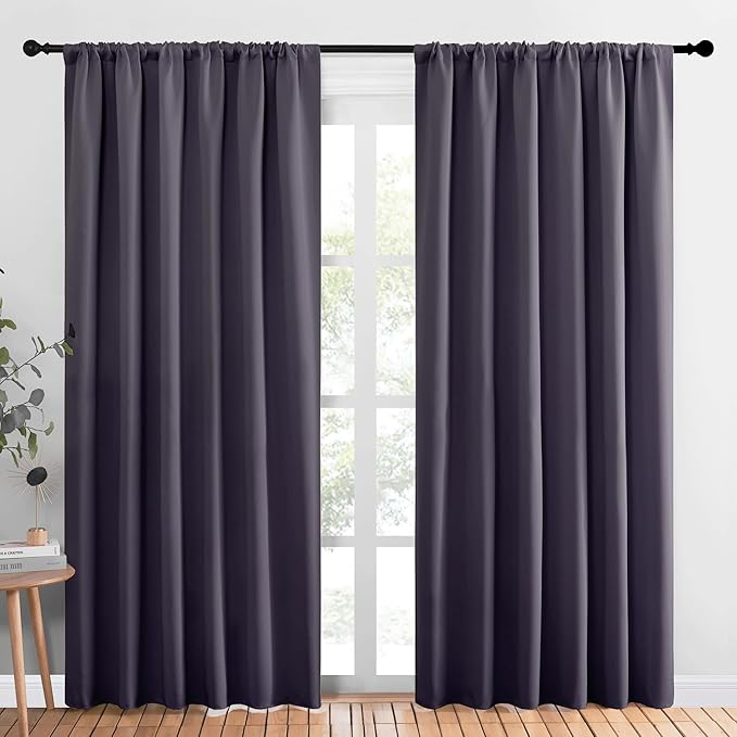 NICETOWN Room Darkening Curtains for Bedroom, Greyish Purple, Set of 2 Panels, 62 x 84 Inch, Triple Weave Home Decoration Thermal Insulated Solid Drapes for Patio Door by NICETOWN