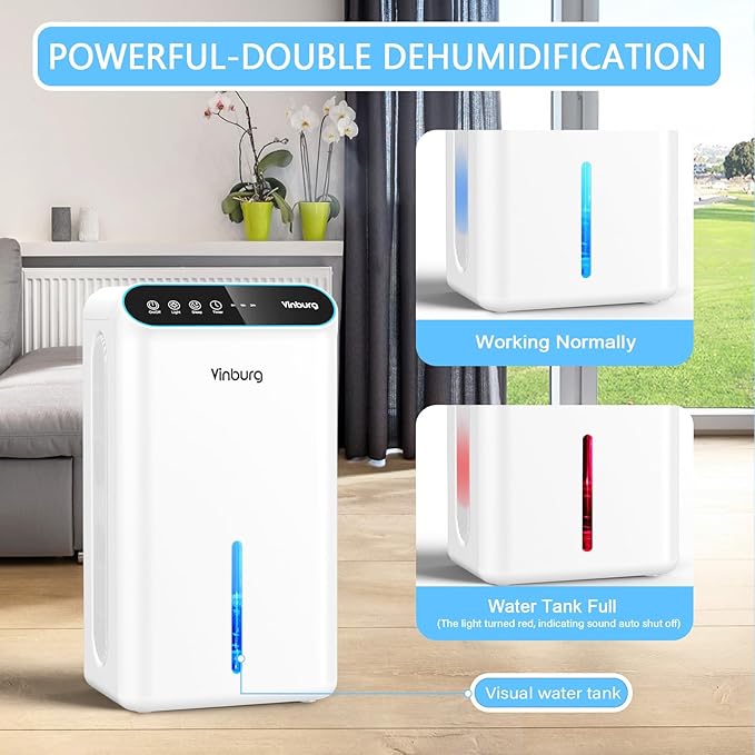 Dehumidifiers for Home 85 OZ Water Tank 800 sq. ft. Dehumidifier for Basement Bathroom Bedroom with Auto Shut Off, 7 Colors LED Light, Dehumidifiers with Sleep Mode, Drain Hose, Timer(Milky White) - Image 5