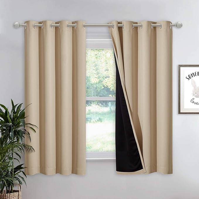 NICETOWN Cold Blocking Curtain, Bedroom Full Blackout Panel, Super Thick Insulated Window Cover, Complete Blackout Drapery with Black Liner for Short Window(Biscotti Beige, 1 PC, 52 by 63-inch) by NICETOWN